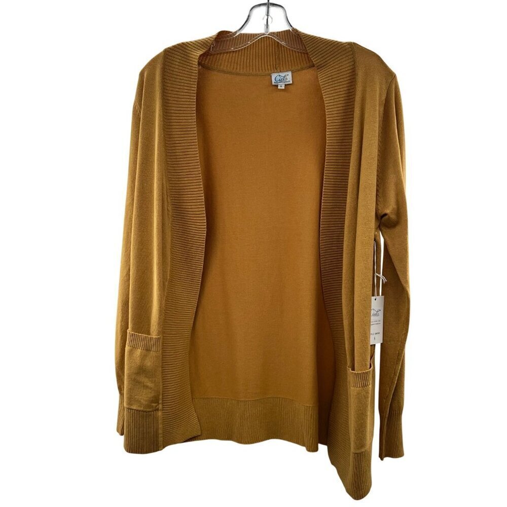 Cielo Women's Cardigan Open Front Long Sleeve Yellow Size Small Pockets New